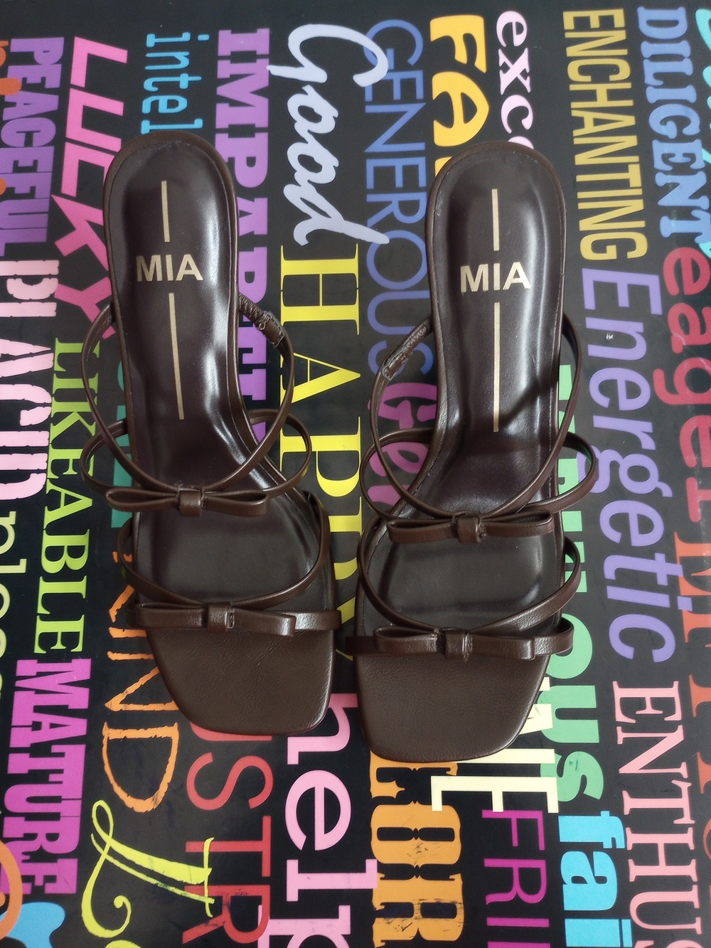 Charming MIA Brown Strappy Bow Slide Heels